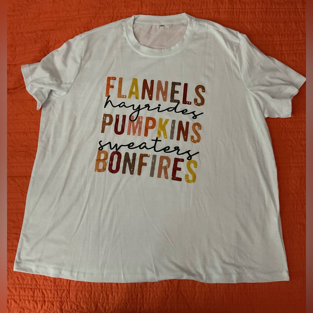 White Graphic T-Shirt with Autumn Text